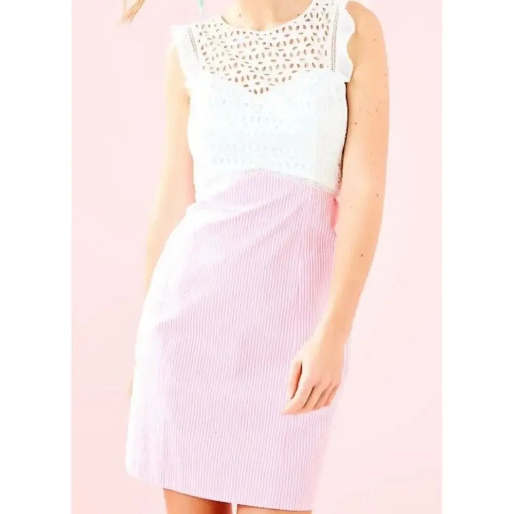Lilly Pulitzer Maya Shift Dress White & Pink‎ Seersucker Size 0 NEW - Picture 12 of 12